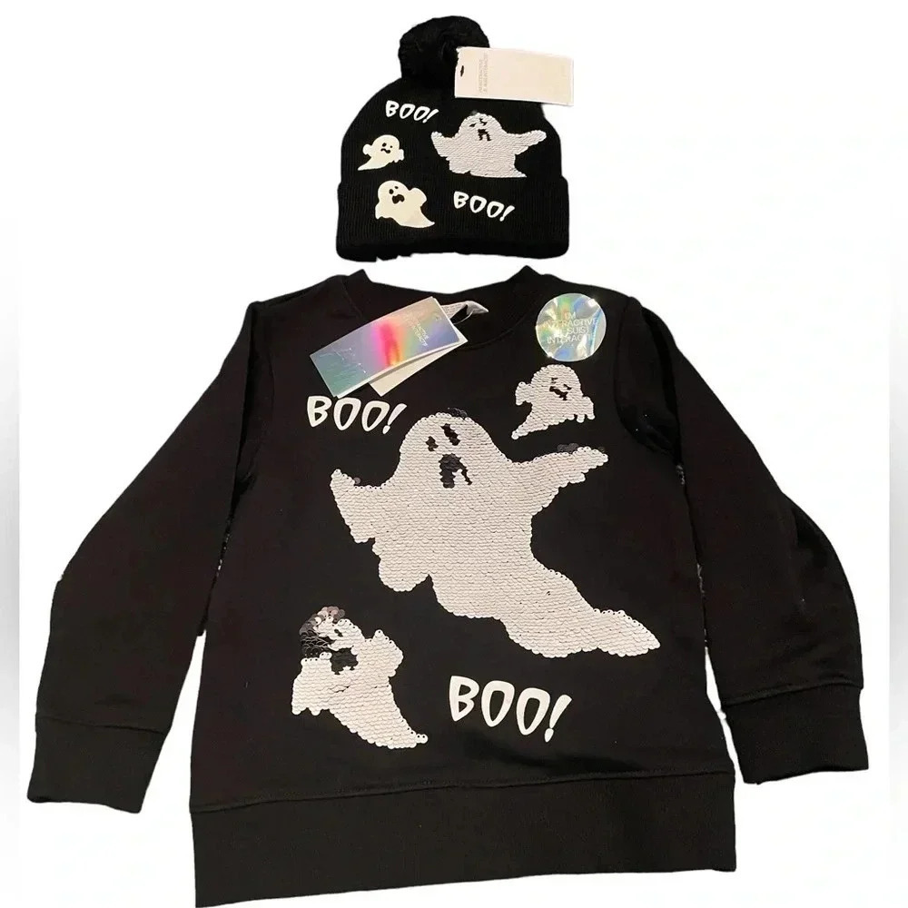 H&M Toddler Interactive Ghost Sweatshirt and Matching Beanie